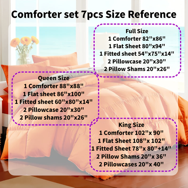 7-Piece Comforter Set, Queen/King Size – Soft Microfiber Pinch Pleated Bed-in-a-Bag with Comforter, Fitted Sheet, Flat Sheet & 4 Pillowcases, All-Season Bedding Set for Home & Dorm
