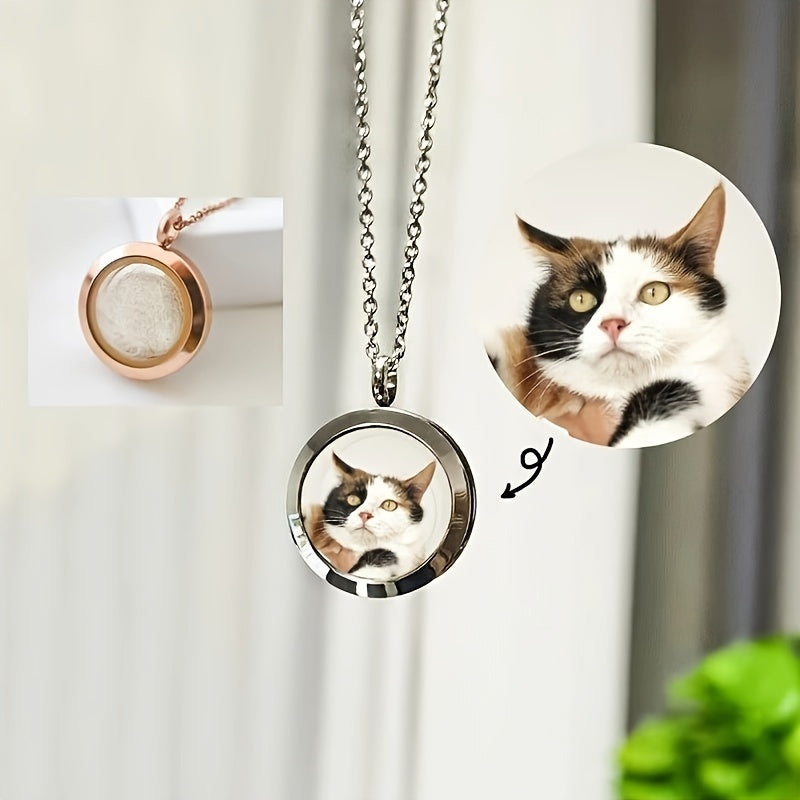 Custom Pet Fur Keepsake Necklace with Photo - Personalized Dog & Cat Hair or Tooth Memorial Storage Pendant, Unique Pet Loss Gift & Personalized Pet Jewelry (Silver, Rose Gold, or Black)