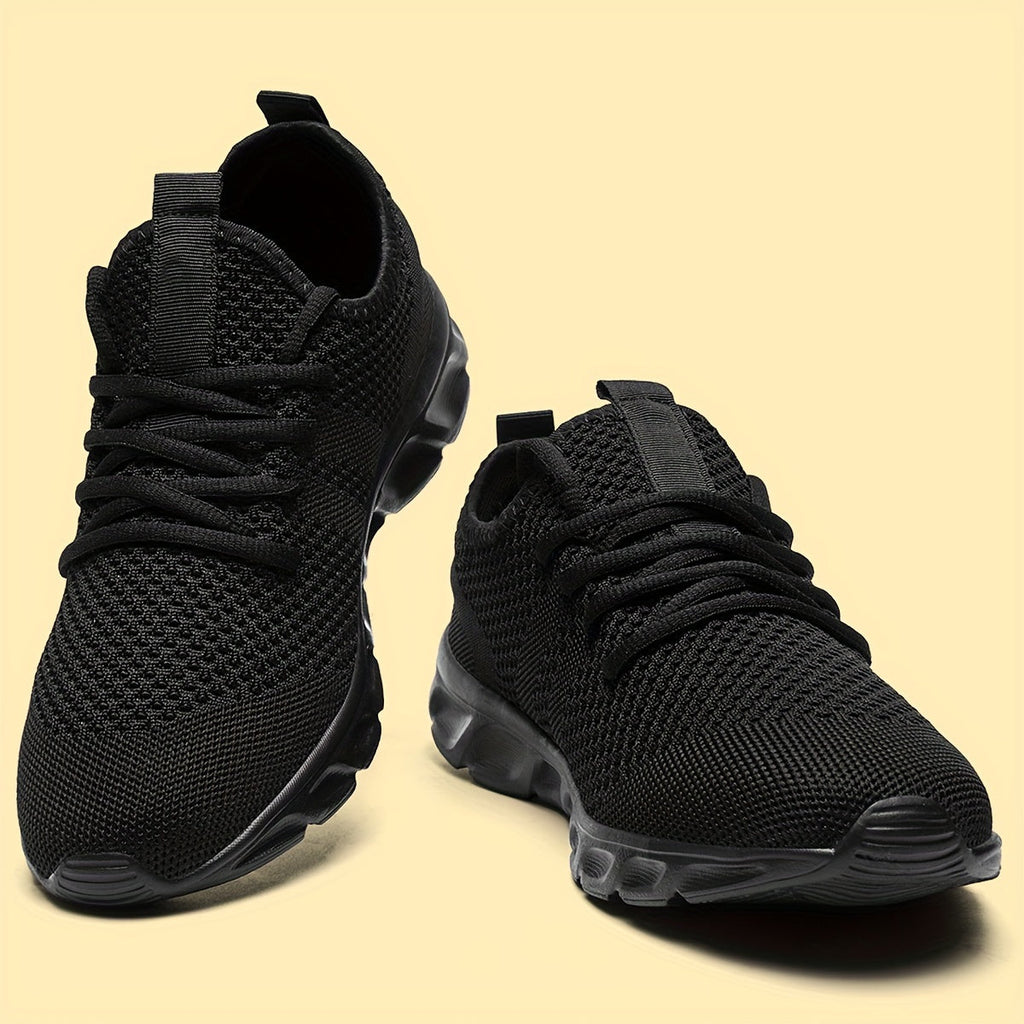 Men's Lightweight Breathable Knit Mesh Sneakers, EVA Sole Low-Top Lace-Up Running Walking Shoes, White Red Black Round Toe, All-Season Gym Travel Daily Wear, Sizes US 6-13.5