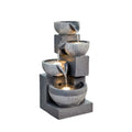 Indoor Water Fountain 4-Tier 18.7" – Cascading Bowl Waterfall with LED Lights & Silent Pump Floor Standing Tabletop Fountain for Home Office Living Room Meditation in Gray