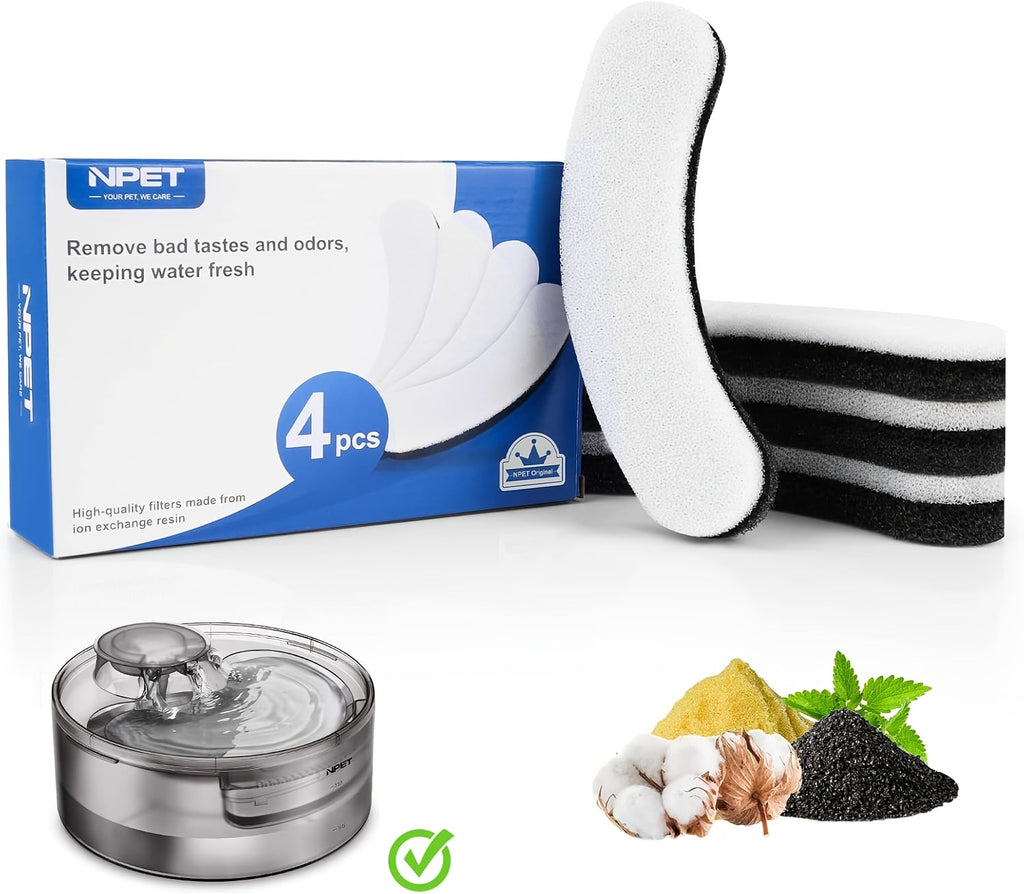 Replacement Filters for Dog and Cat Water Fountains, 4/8/16/20/24 Pack, Activated Carbon Multi-Filtration, Compatible with NPET DF10 DF30 Automatic Pet Water Dispensers