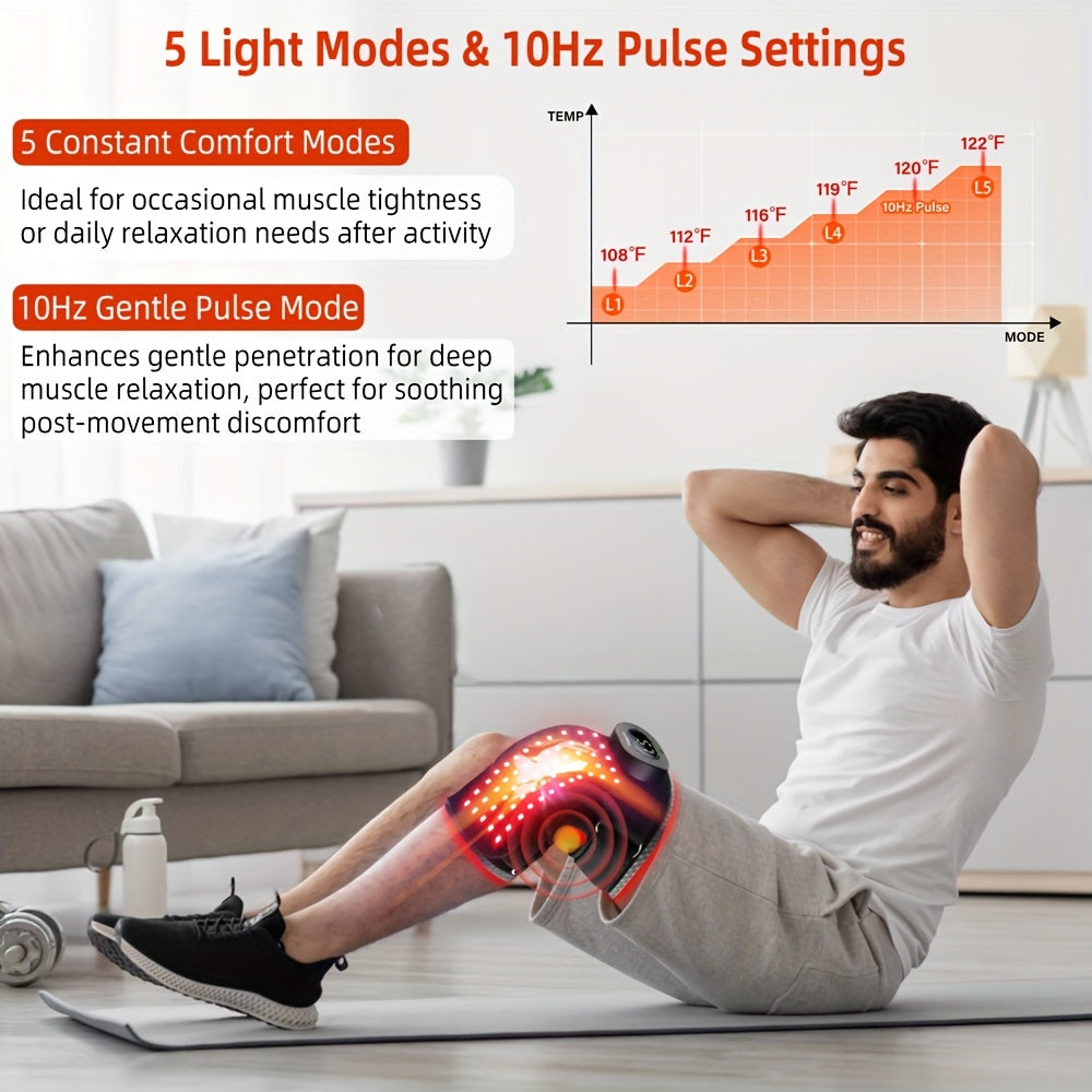 Red Light Therapy Knee Brace 660nm 850nm Infrared 3 Vibration Levels 5 Light Modes Post-Workout Joint Relief Muscle Recovery for Knee Elbow Shoulder with Extension Band Black