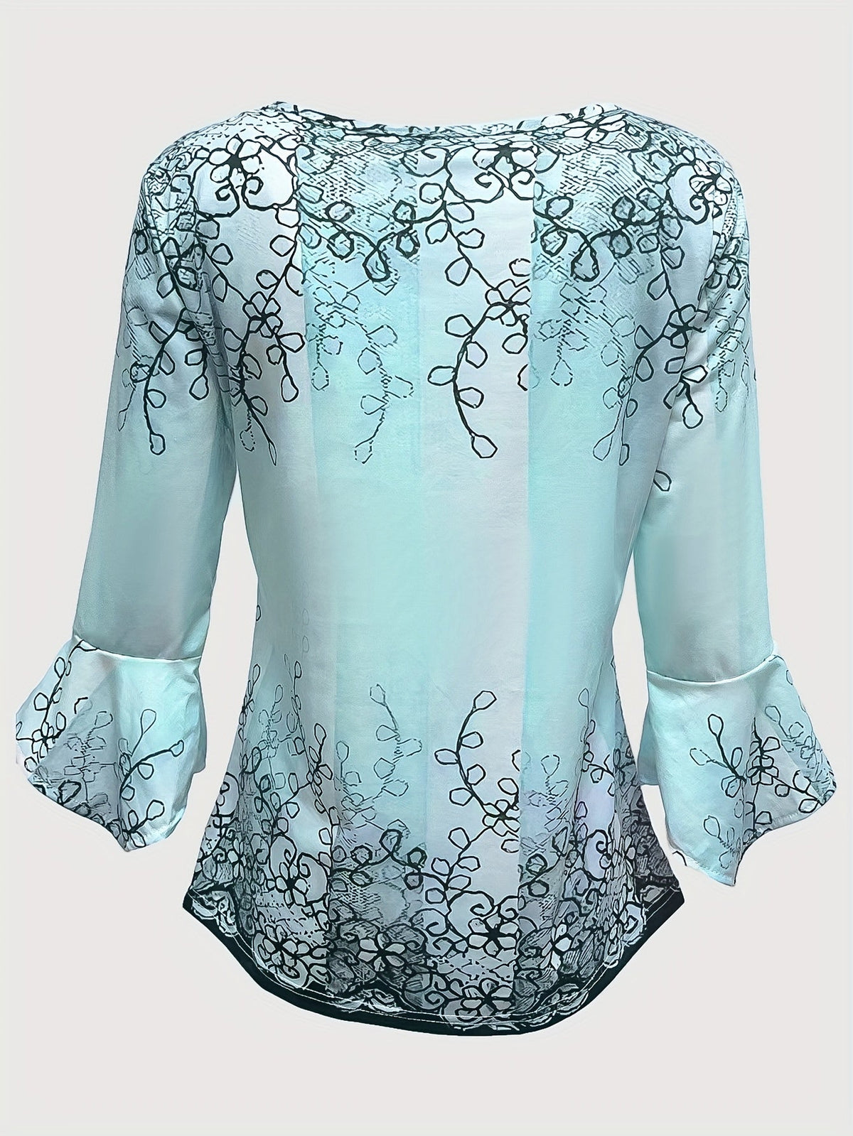 Floral Print Button-Front Blouse Women's Ruffle Flare Sleeve Casual Tunic Top Soft Stretch Knit Fabric Spring Summer Fall S-XXL Machine Washable