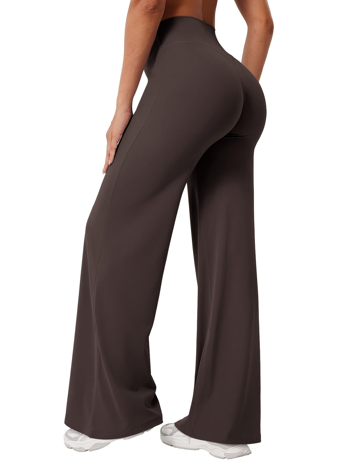 4-Piece Women's Yoga Outfit Set – High Waist Wide Leg Flare Pants, 90% Polyester Stretch Knit Fabric, Pilates & Fitness Activewear for Spring, Summer, and Fall, Sizes S–XXL