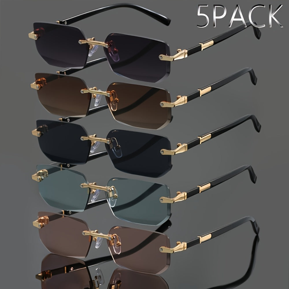 5-Piece Frameless Metal Fashion Glasses Set Unisex Classic Trendy Rimless Eyewear for Men and Women - Summer Party Street Style Photography Holiday Gift