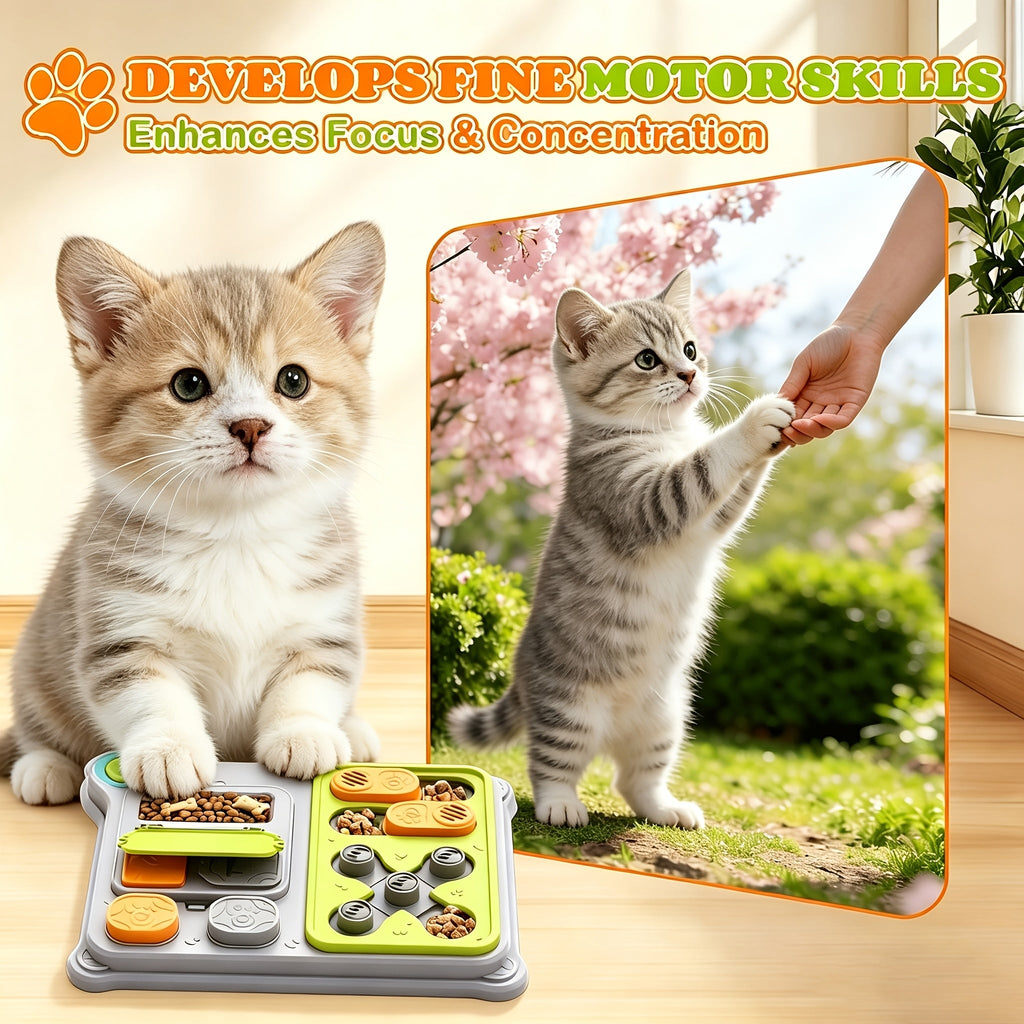 猫咪益智慢食碗——室内猫互动大脑训练玩具及慢食盘，防吞咽IQ提升游戏，双重用途娱乐与喂食配件
