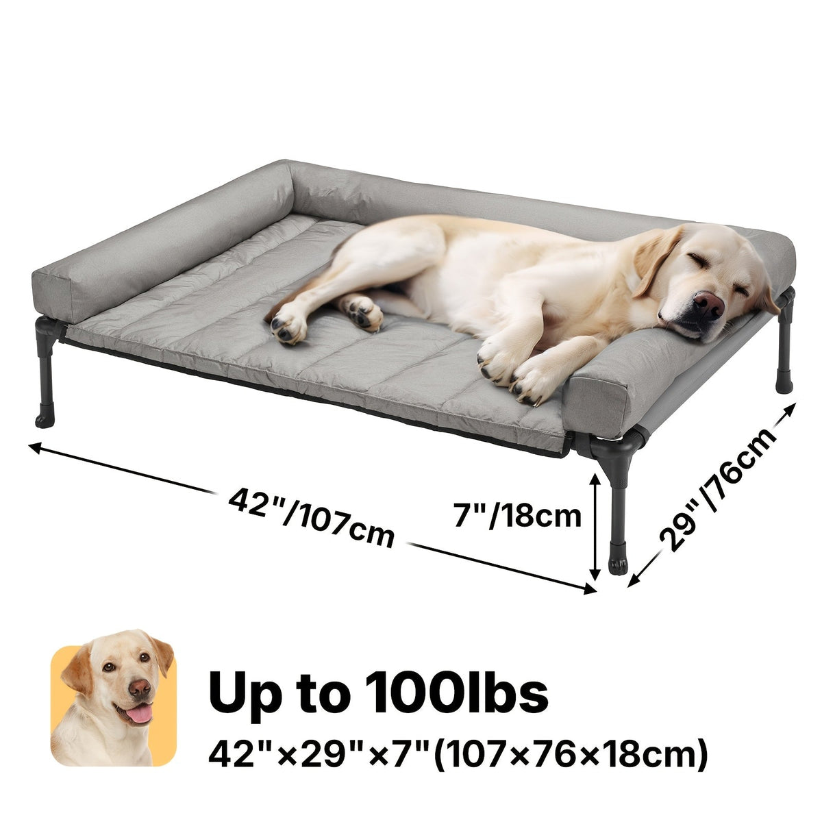 Cooling Elevated Dog Bed with Removable Pillow-Top Mat – Raised Bolster Dog Cot with Breathable Mesh and Non-Slip Feet, Dog Sofa Bed for Indoor & Outdoor Use