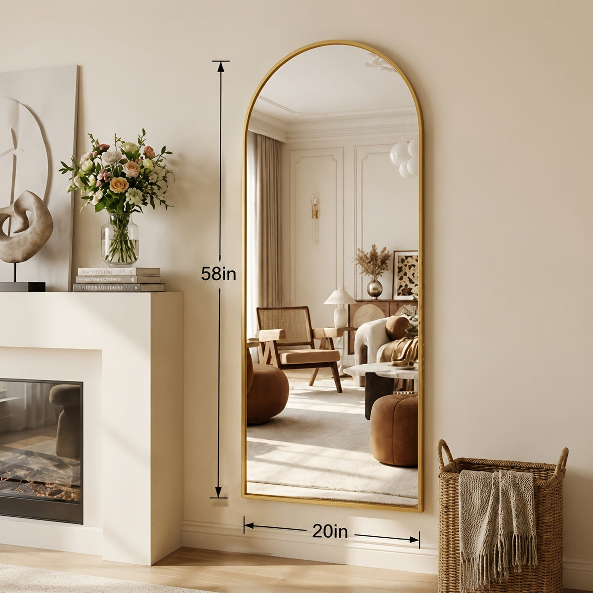 Full Length Mirror 58"x20" – Leaning Free-Standing or Wall Mounted Floor Mirror for Bedroom Dressing Room & Cloakroom in Black & Gold