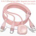 3 in 1 Charging Cable with iWatch Magnetic Charger – Nylon Braided USB-A to Lightning & Type-C Fast Charging Cable, 47 Inch, Compatible with iPhone, Apple Watch Series 1-10 & Android Phones