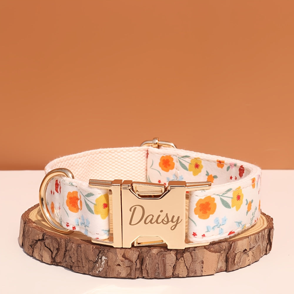 Personalized Dog Collar with ID Tag - Customizable Anti-Lost Pet Collar in 21 Styles, Adjustable XS to XL for Small, Medium, and Large Dogs, Plaid, Floral, and Dot Patterns, Engraved Contact Information