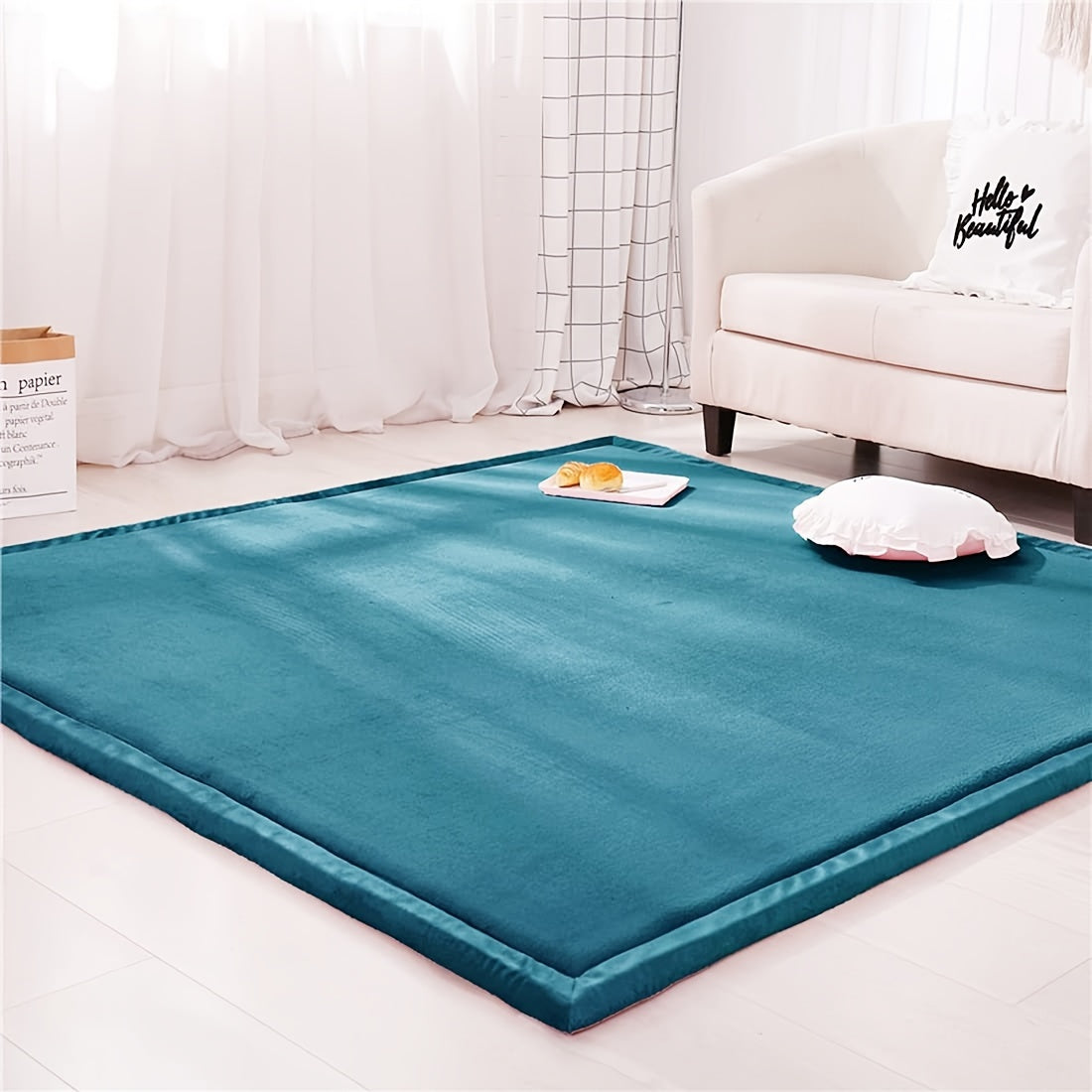 Japanese Tatami Foam Area Rug – 1.18" Thick Coral Velvet Padded Crawling Mat for Kids Playroom Nursery Living Room Yoga in 6 Colors & 5 Sizes