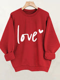 Valentine's Day Women's Crew Neck Heart Print Sweatshirt, Casual Fall/Winter Pullover, Cozy Graphic Top, Red, Sizes S-XXL, US Shipping