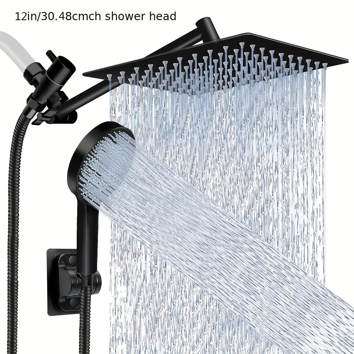 High Pressure Rainfall Handheld Shower Head Combo with 11-Inch Adjustable Extension Arm, 9 Settings, Anti-Leak Design, Chrome and Matte Black Finish