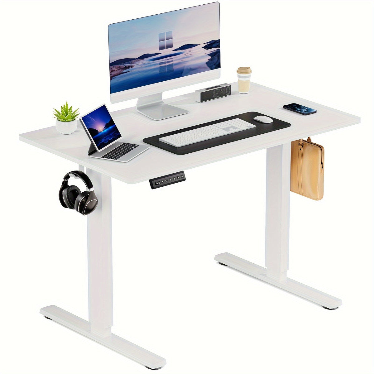 63-Inch Electric Standing Desk – Height-Adjustable Sit-Stand PC Workstation with Wood Desktop, Computer Table for Home Office, Bedroom, and Gaming Room, Suitable for Small Spaces