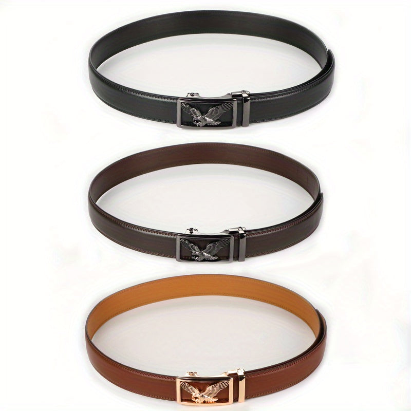 2pcs Men's Genuine Leather Belt Set with Automatic Ratchet Buckle – Adjustable Comfort Fit for 30"-44" Waist, Business & Casual Dress Belts in Black/Light Brown & Black/Dark Brown