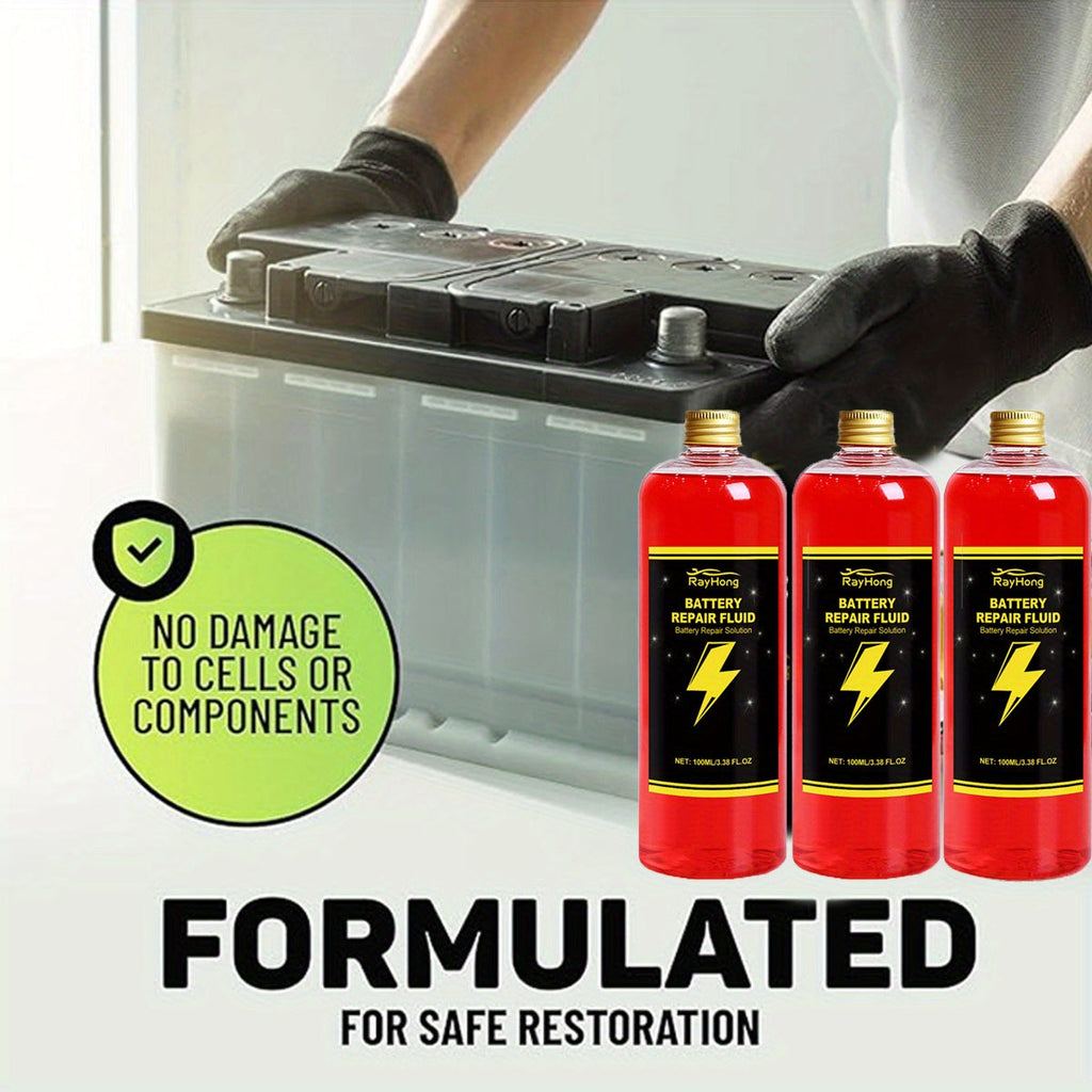 Battery Repair Fluid 3-Pack Restore Lead-Acid & Lithium EV Car Battery Performance Maintenance Solution, Low Odor, Fragrance-Free, Fits All Models, 3.38oz Each