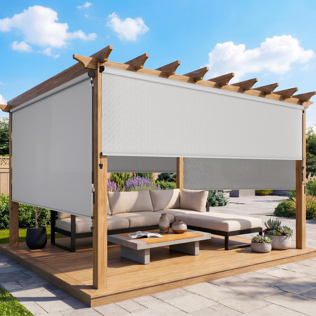 Outdoor Roller Shade 95% UV Protection 420GSM Cordless Aluminum Blinds with Crank Handle for Patio Pergola Deck & Backyard – Privacy & Thermal Insulated Sun Shade, Multiple Sizes & Colors