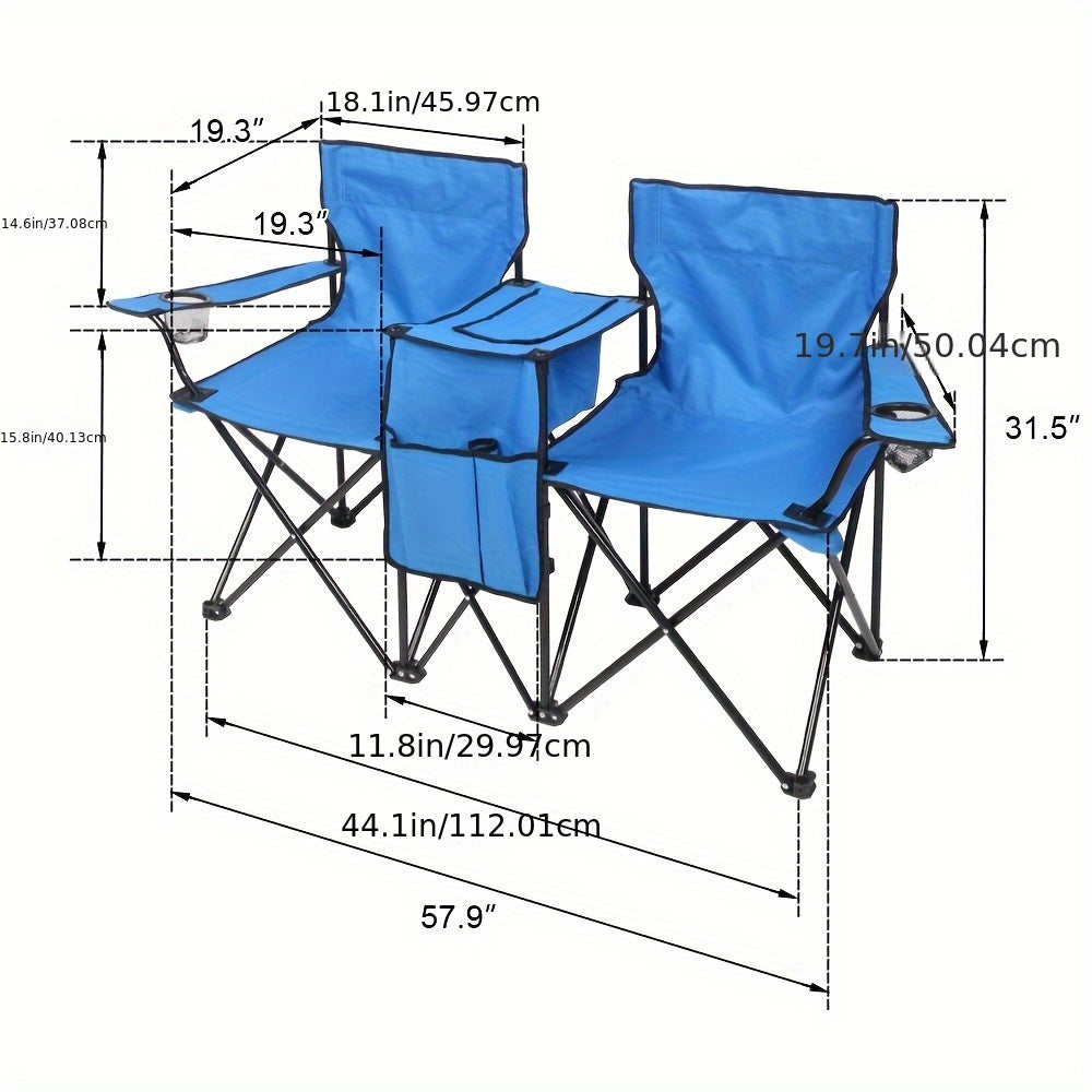 2-Person Outdoor Folding Chair with Removable Sun Umbrella – Portable Loveseat Camping Chair with Armrests for Fishing, Beach, Sunbathing, and Picnics