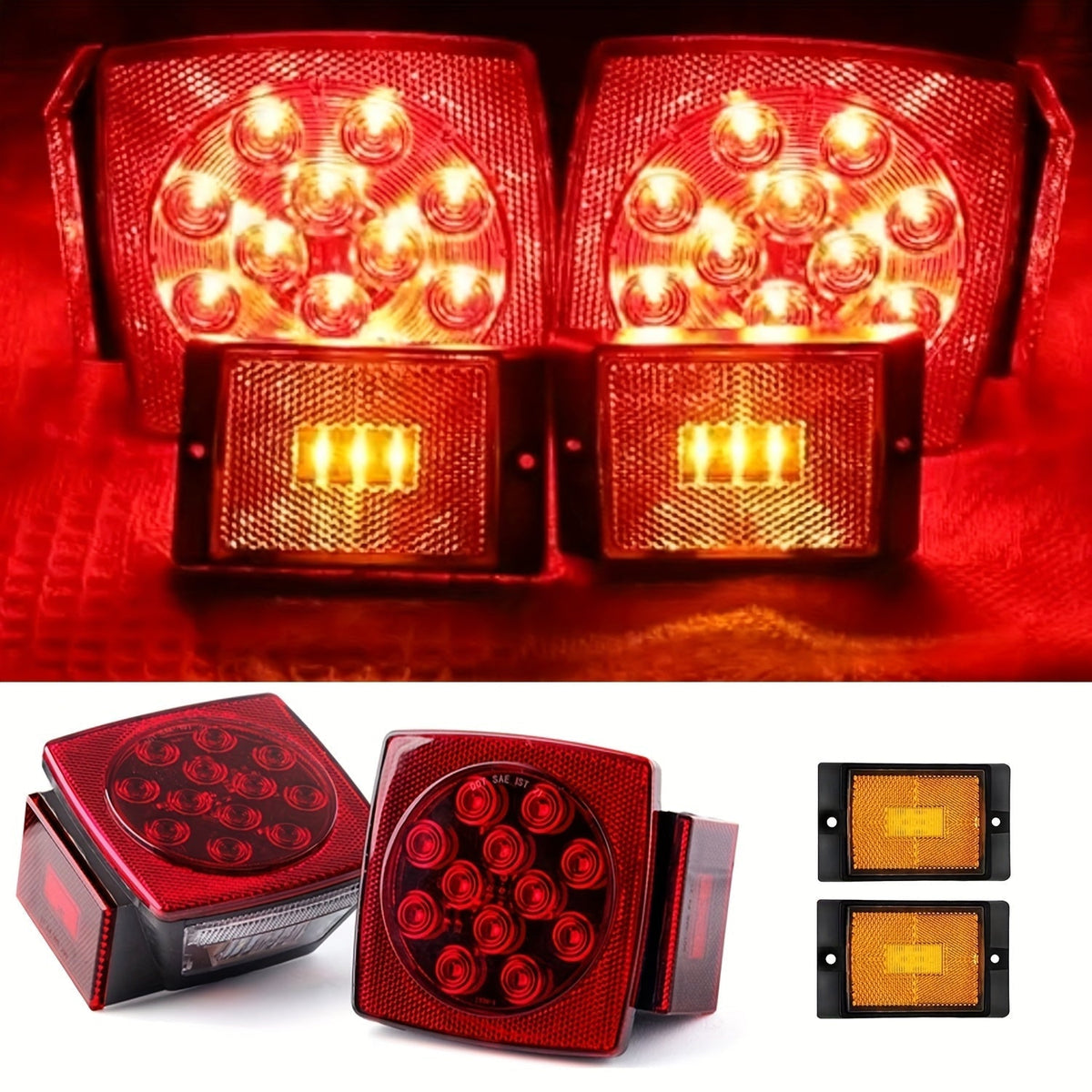 12V LED Trailer Light Kit with Wiring Harness – Submersible Waterproof Utility Trailer Lights for Boat, RV, and Truck, Complete Kit for Trailers Under 80 Inches, Corrosion Resistant