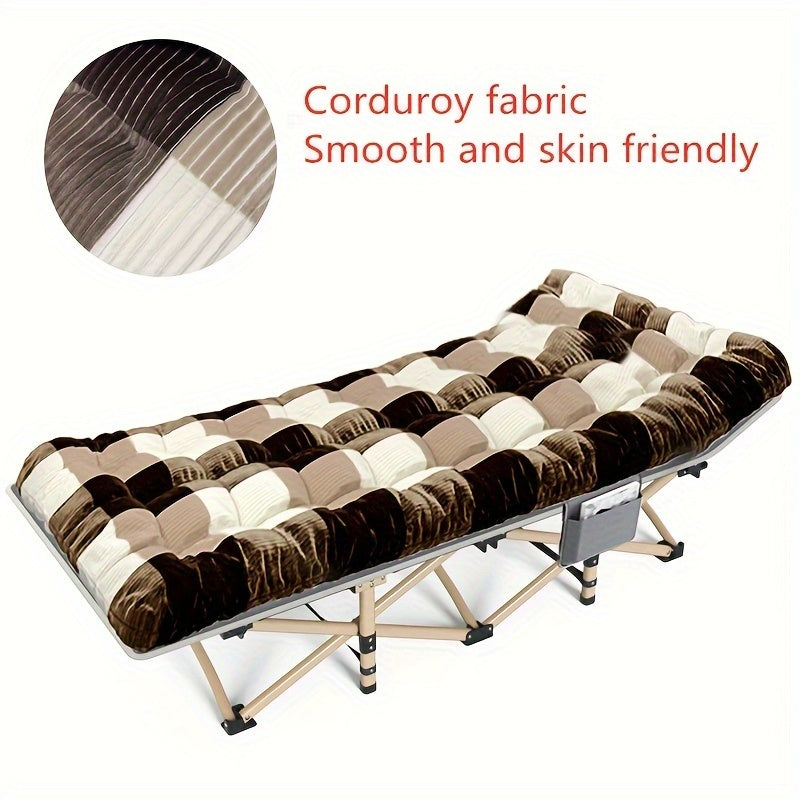 Camping Cot with Double-Sided Plaid Mattress 74-Inch Heavy-Duty Portable Folding Bed with Carry Bag – Outdoor Sleeping Cot for Adults Camping, Hiking, Sports Field Lounger (74×30 in)