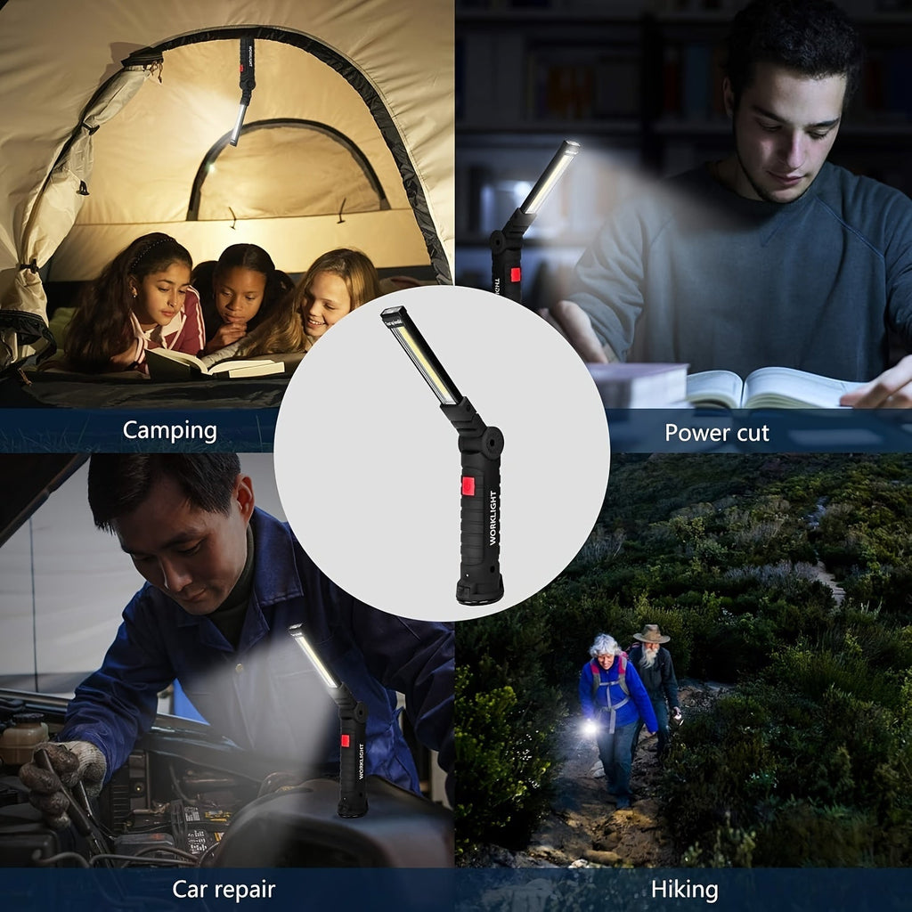 Rechargeable COB LED Work Light with Magnetic Base – 1000 Lumen Portable Camping Flashlight, 5 Modes, USB-C, Hanging Lamp for Garage, Yard, Emergency, and Outdoor Use, 2/3/4 Pack