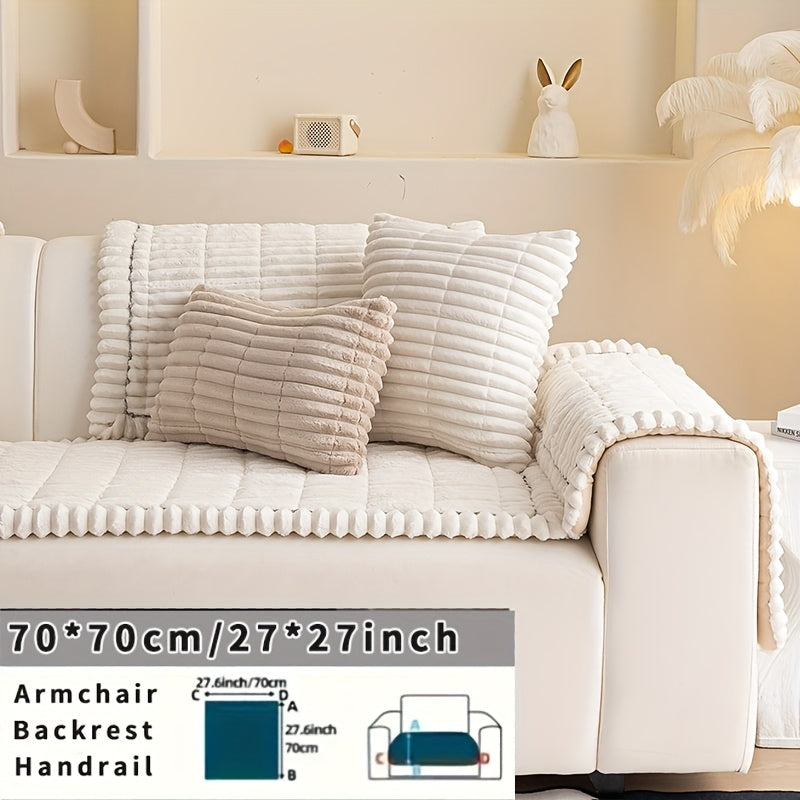 Bohemian Plush Thickened Sofa Cover with Ruffled Trim - Pet-Friendly Home Protection - Single Seat, Loveseat, 3-Seater & 4-Seater - Off White, Khaki, Light Grey & Deep Gray