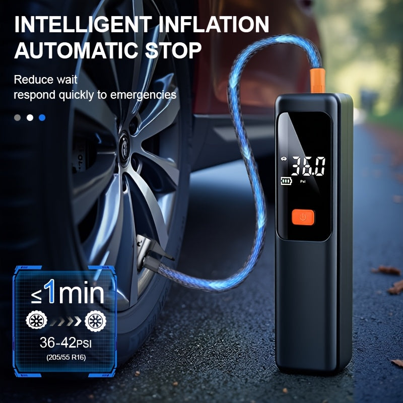 Wireless Portable Tire Inflator Air Compressor with Digital LED Display, Automatic Tire Pressure Detection, USB-C Rechargeable for Car, Bicycle, Motorcycle Tires, and Basketball Inflating