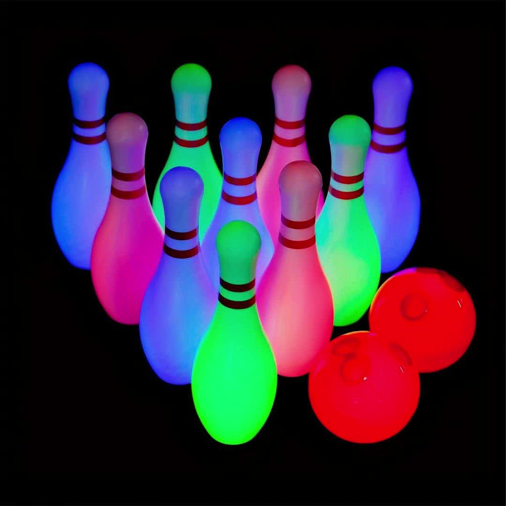 Light Up Kids Bowling Set: 10 Glow Bowling Pins & 2 Balls Indoor/Outdoor Bowling Game for Boys, Girls, and Toddlers – 7.87" Tall Pins, Fun Birthday/Holiday Gift Toy for Ages 3+