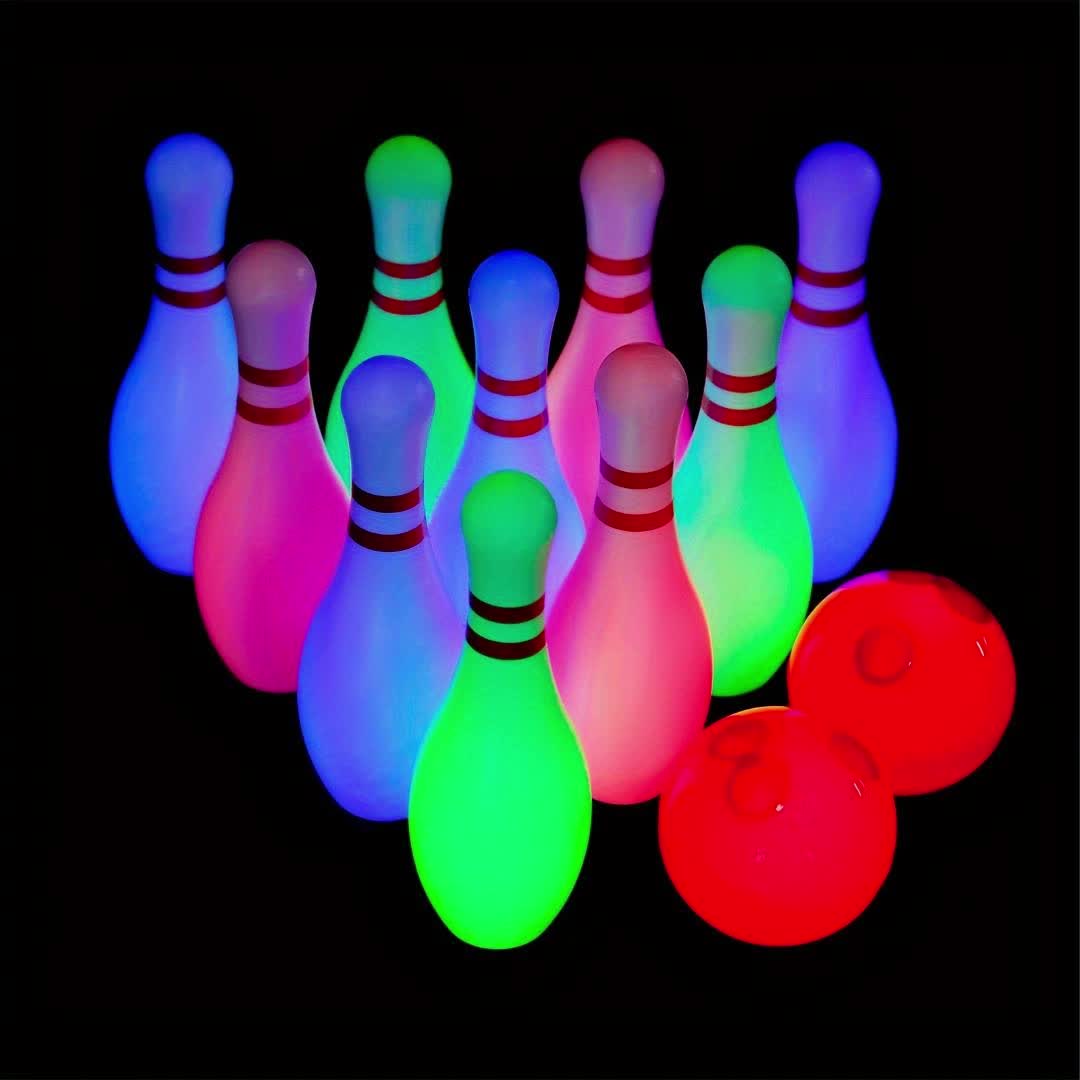 Light Up Kids Bowling Set: 10 Glow Bowling Pins & 2 Balls Indoor/Outdoor Bowling Game for Boys, Girls, and Toddlers – 7.87" Tall Pins, Fun Birthday/Holiday Gift Toy for Ages 3+