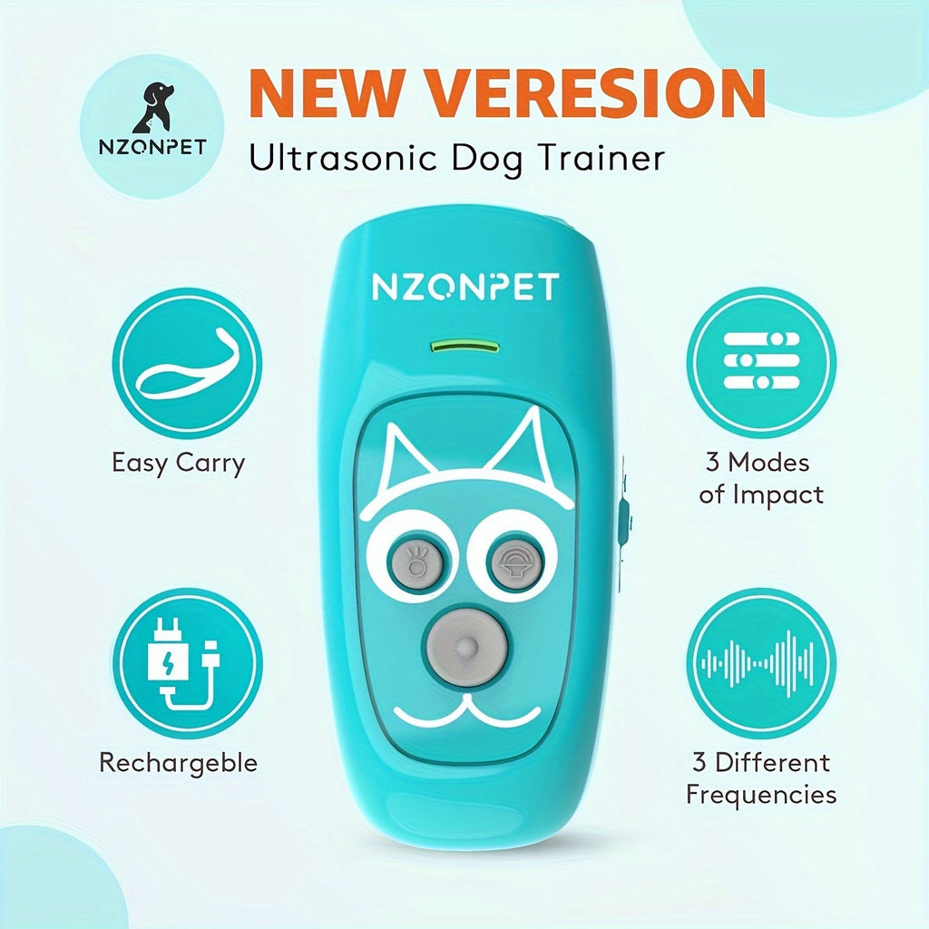 Ultrasonic Anti-Barking Device 3-in-1 Dog Bark Control - 3-Frequency Sonic Dog Trainer with LED Light and Wrist Strap, 16.4Ft Range Rechargeable Bark Deterrent for Indoor and Outdoor Use