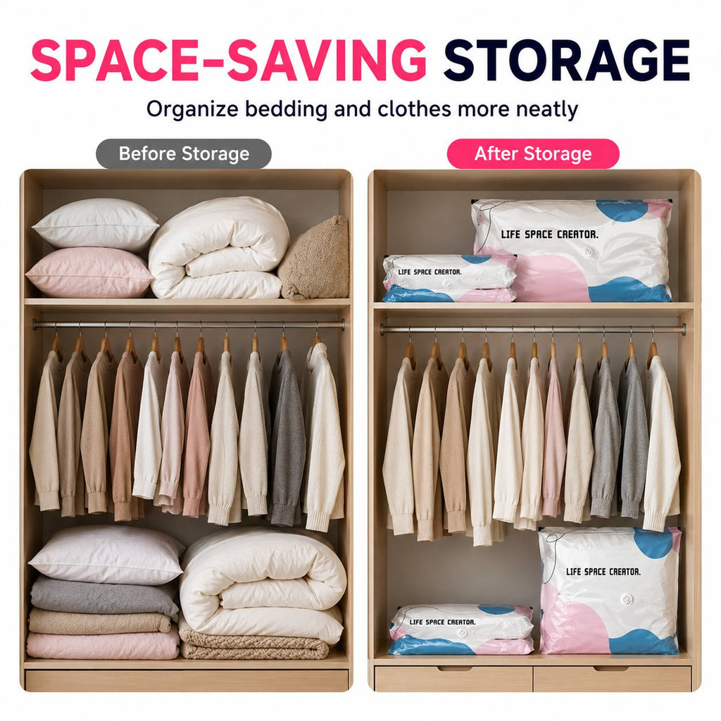 10-Pack Extra-Large Compression Bags - Press-to-Seal, Pump-Free, Heavy-Duty Vacuum Storage - Space Saving for Clothing, Blankets, Travel, Moving & Emergency Storage
