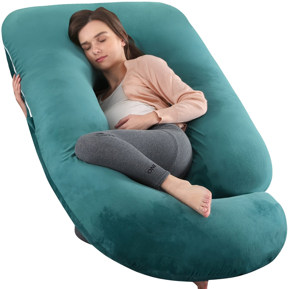 J & U-Shaped Pregnancy Pillow, Full Body Maternity Pillow with Velvet & Flannel Cover, Back, Legs & Belly Support for Pregnant Women, 43", 47" & 55", Multiple Colors