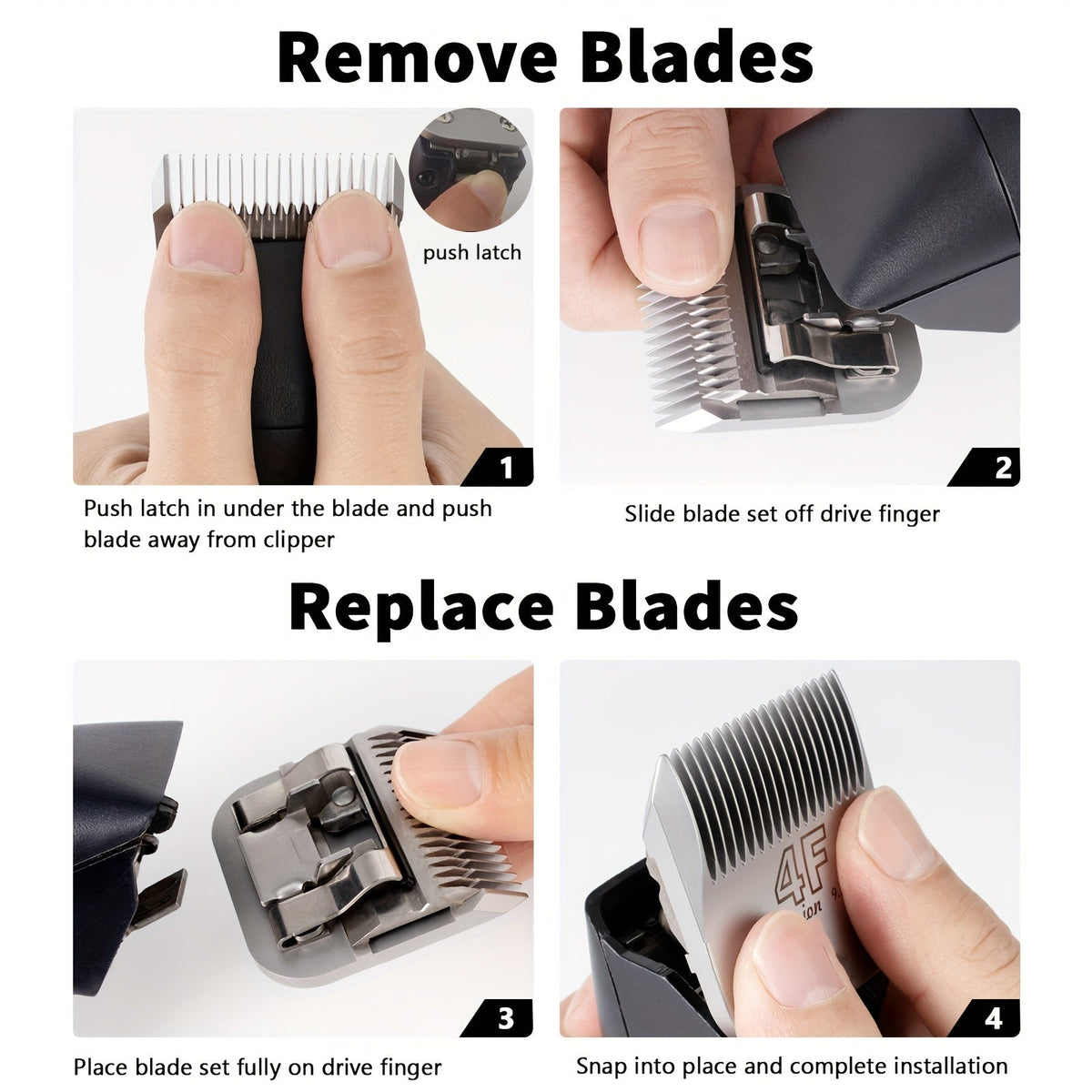 4-Pack A5 Dog Grooming Clipper Blades Set - Detachable Stainless Steel Blades #10 #7F #5F #4F Compatible with Andis, Oster, Heiniger & All A5 Series Clippers, Professional Pet Grooming Replacement Blades