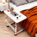 Rolling Bedside Desk, Height Adjustable 23-35 Inches, with Storage Shelf and Omnidirectional Wheels, for Home, Bedroom, Office Laptop Table