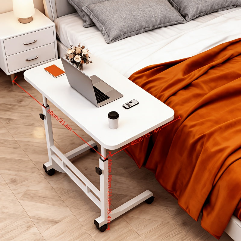 Rolling Bedside Desk, Height Adjustable 23-35 Inches, with Storage Shelf and Omnidirectional Wheels, for Home, Bedroom, Office Laptop Table