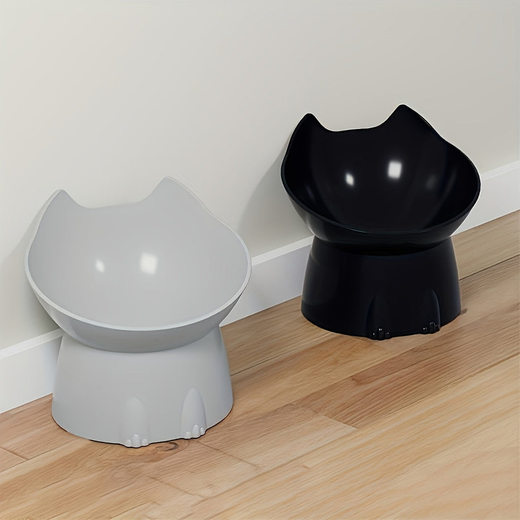 Cat Ear Elevated Cat Food Bowl Anti-Tip Design - Cute Raised Plastic PP Cat Dish for Comfortable Feeding, Playful Cat-Ear Shaped Pet Bowl for Indoor Cats