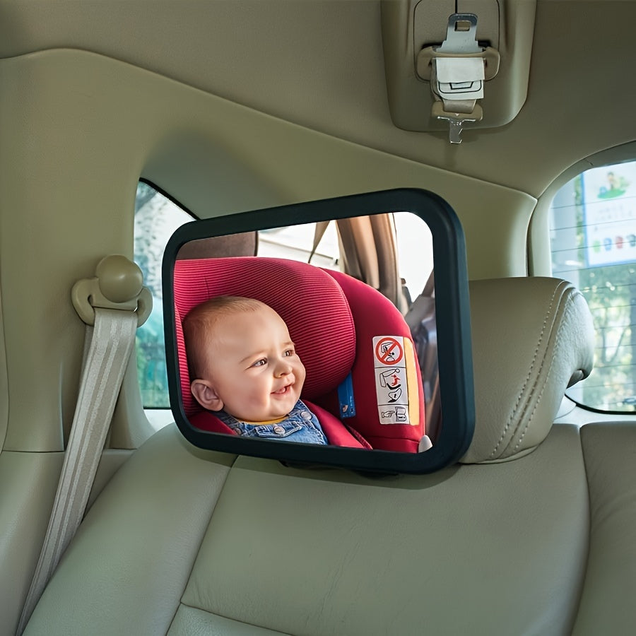 Baby Car Backseat Safety Mirror, Shatterproof 360° Rotatable Extra-Wide Crystal Clear Rear-Facing View, Easy Strap Headrest Mount Baby Car Seat Mirror for Rear-Facing Infant Monitoring, Black