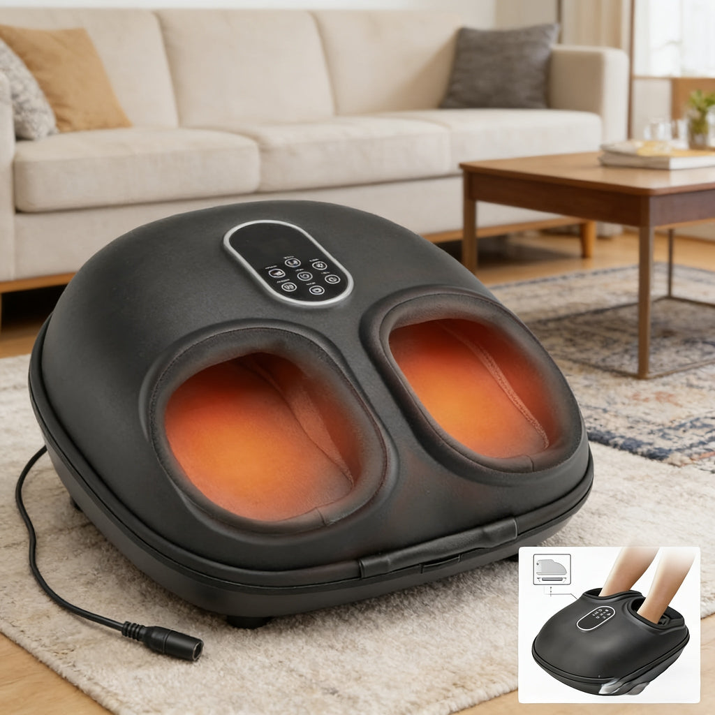 Shiatsu Foot Massager Machine with Heat Deep Kneading & Air Compression 6 Modes – Gift for Men & Women – Black
