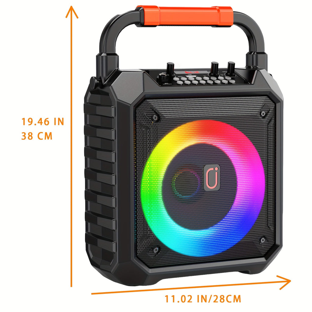 Portable Karaoke Speaker with 2 Microphones & DJ Lights – Wireless PA System with USB AUX Input & Recording for Home Parties & Gatherings