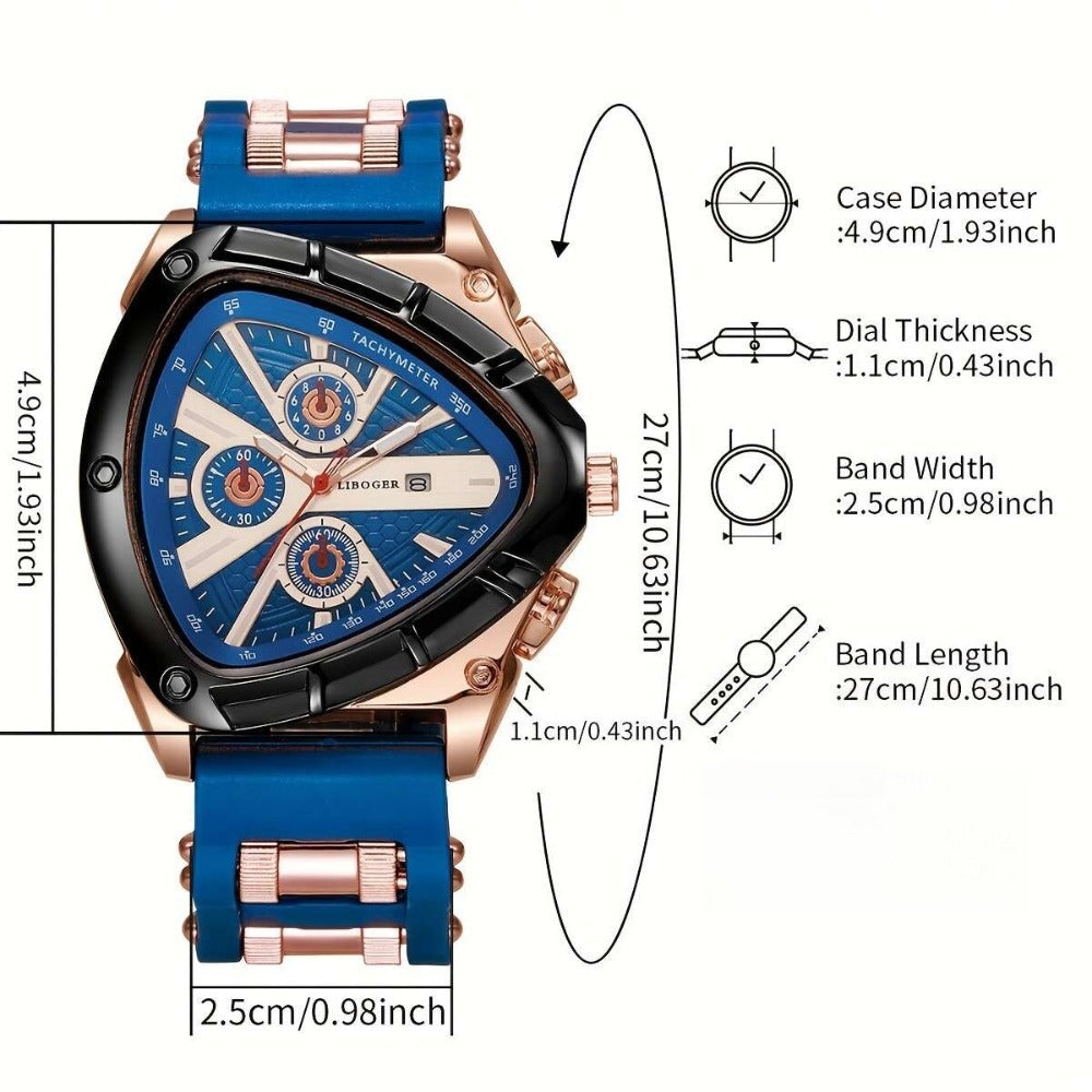 2pcs Men's Watch Set: Sports Triangle Dial Silicone Strap and Retro Square Dial Quartz Watch with Date Display, Casual Dress Watches for Valentine's Day or Father's Day Gift