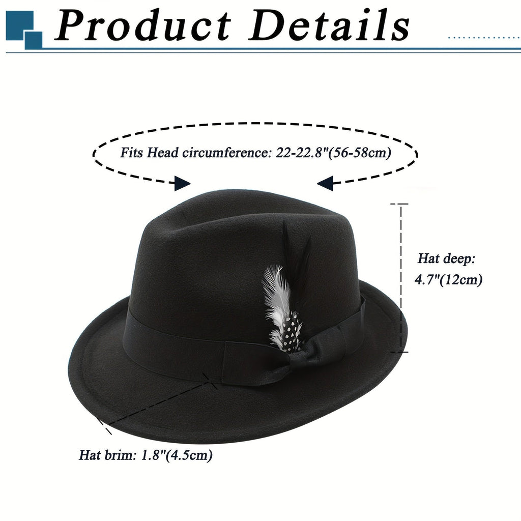 Short Brim Felt Fedora Hat for Men & Women – Classic Feather Panama Dress Hat in 7 Colors (Black, Brown, Navy, Red, Gray, Coffee), Unisex Jazz Cap for Formal, Casual, and Daily Wear