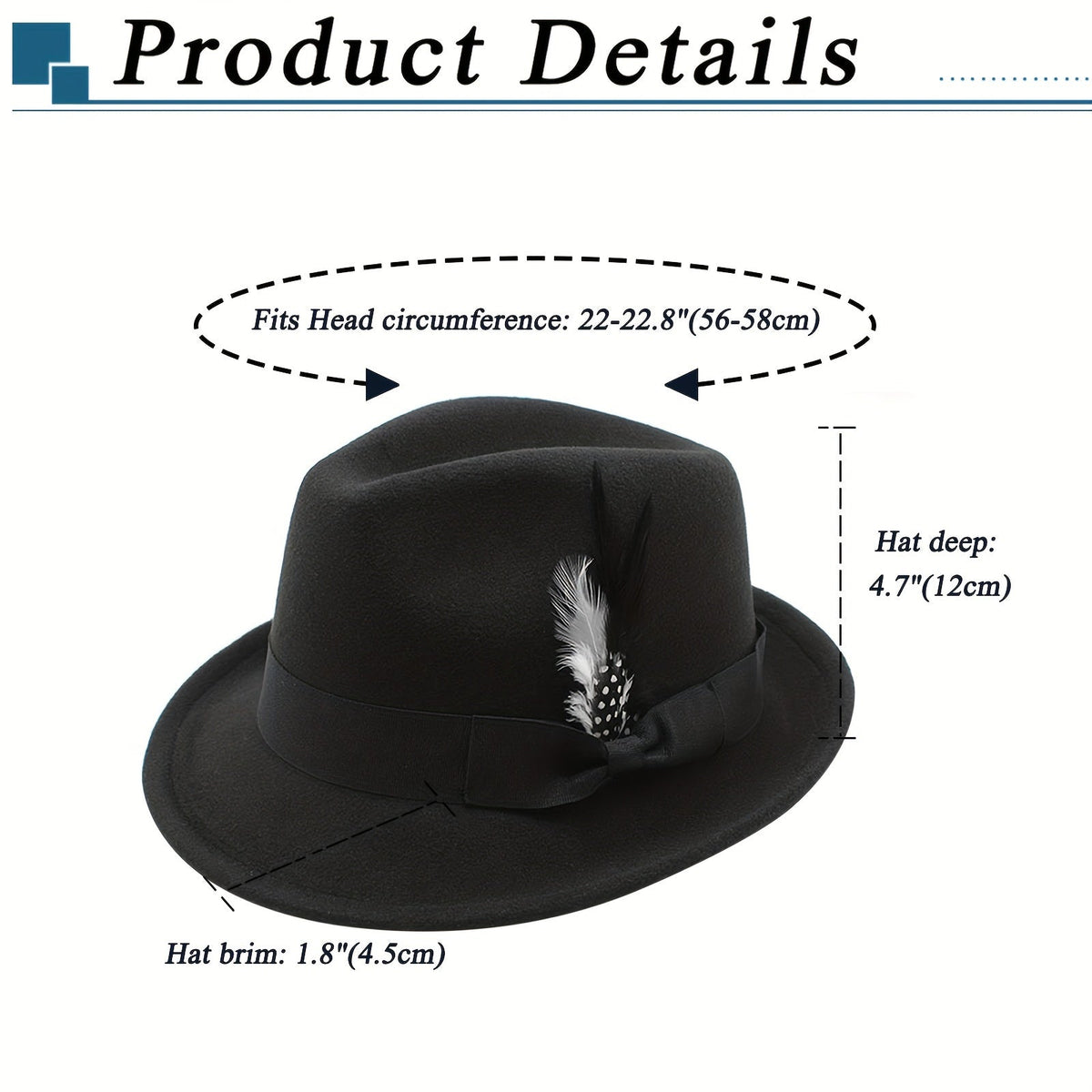 Short Brim Felt Fedora Hat for Men & Women – Classic Feather Panama Dress Hat in 7 Colors (Black, Brown, Navy, Red, Gray, Coffee), Unisex Jazz Cap for Formal, Casual, and Daily Wear