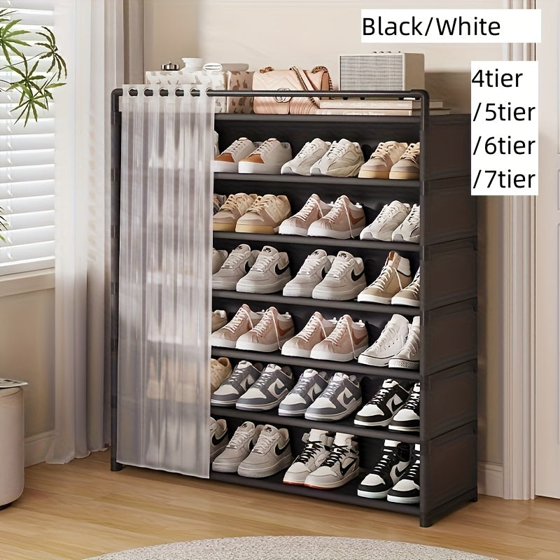 Transparent Dustproof Foldable Shoe Display Cabinet - Multi-Layer Floor-Standing Shoe Rack - Non-Slip, Easy Clean - 4 to 7 Layers, 26.77" & 33.86" - Black & White