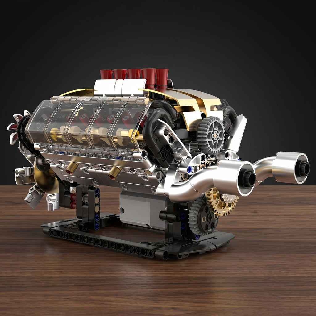 Transparent Mechanical Engine Model Building Kit with Automated Gear Transmission and Piston Simulation - STEM Science Project for Teens, Adults, Hobbyists, Mechanics - Birthday and Christmas Gift