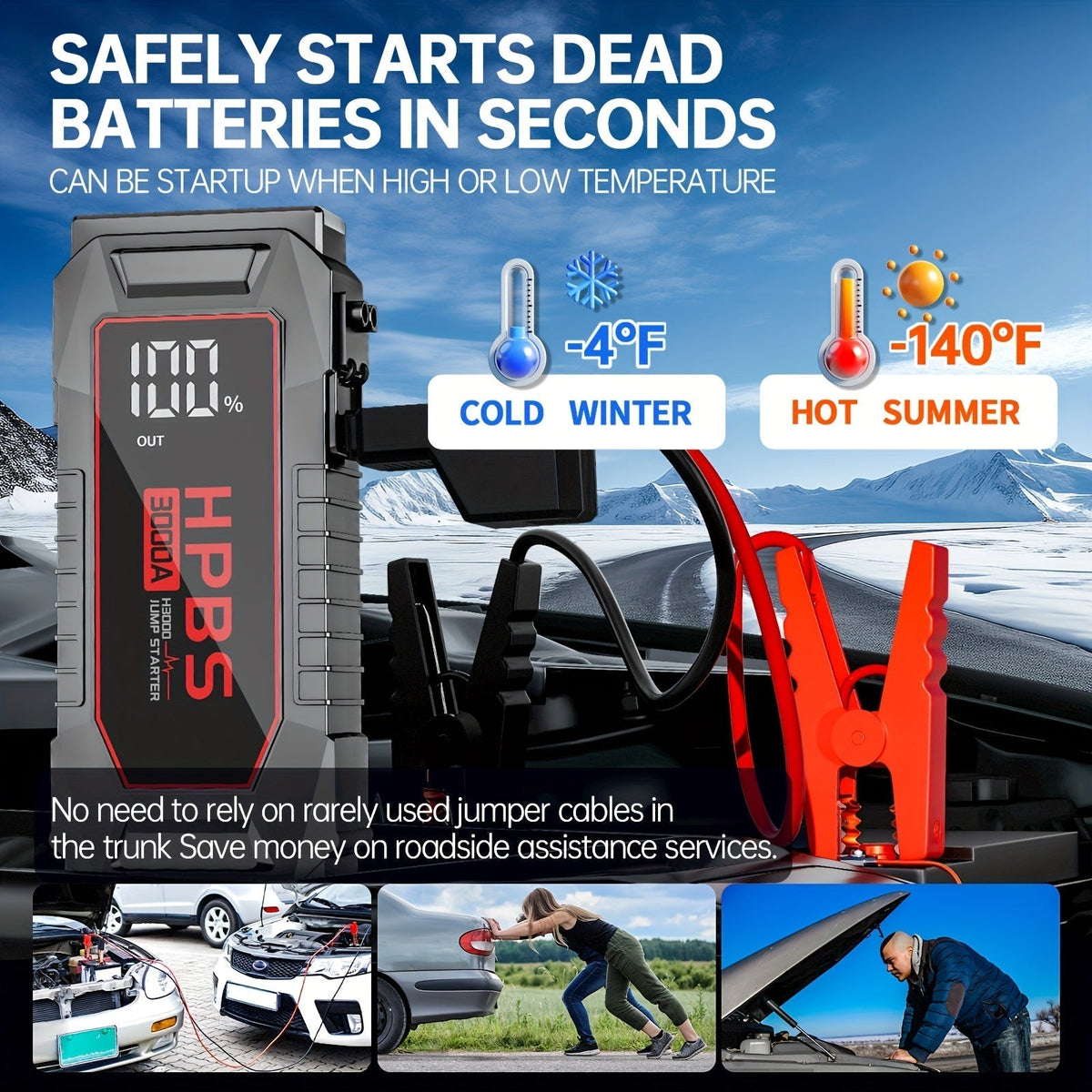 5000A Car Jump Starter 24000mAh Power Bank 12V Battery Booster for Gas and Diesel Engines – Quick Start Dead Battery for Car, Truck, SUV, Motorcycle with LED Flashlight for Outdoor Emergencies