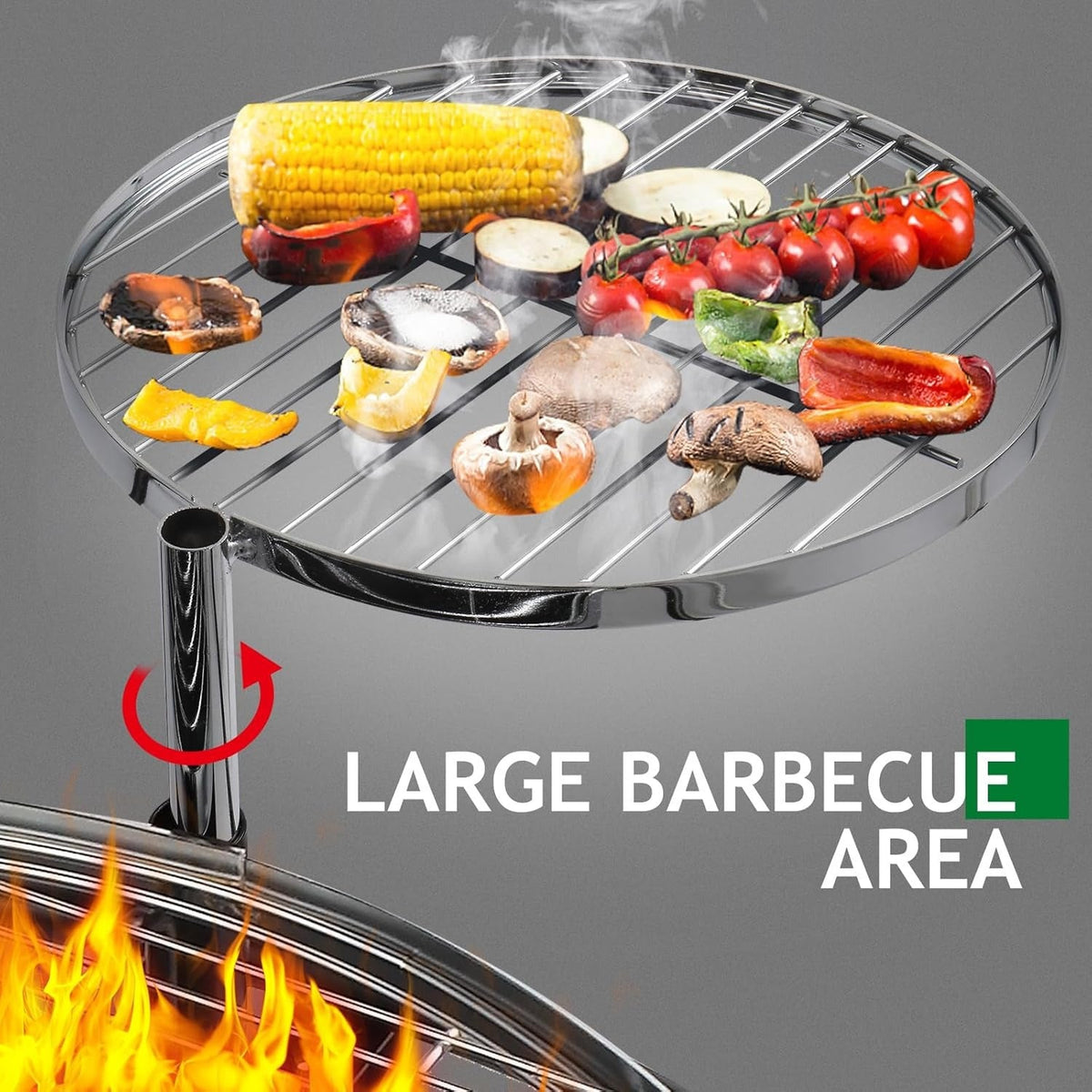 33-Inch Outdoor Wood Burning Fire Pit with 2 Grills, Swivel Cooking Grate & Removable Grill, for Backyard, Patio, Picnic & BBQ