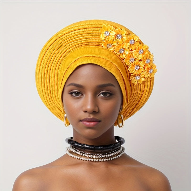 African Nigerian Gele Hat Layered Applique Headpiece Women's Wedding Tea Party Fascinator Traditional Headwear 15 Colors Mother's Day Gift