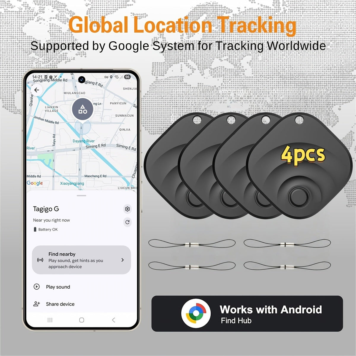 WeTag Smart Bluetooth Item Tracker 1.43" Mini GPS Finder for Keys, Wallets, Luggage, Cars, and Bags – High Decibel Alarm, App Control – 1/2/4/8 Pack – Gift for Travelers