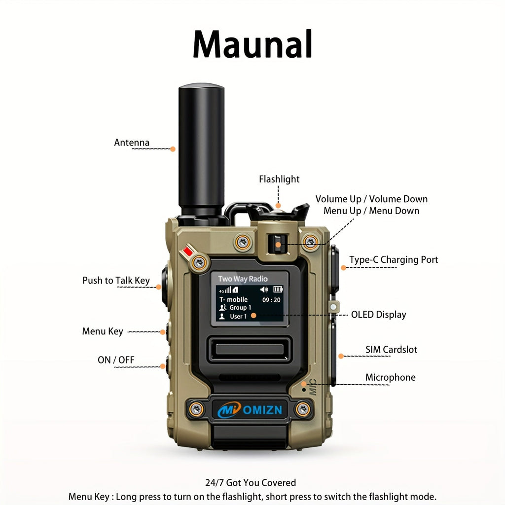 OMI M8 5000-Mile Long Range Walkie Talkie POC Two-Way Radio with Pre-Installed SIM Card No Monthly Fee – Nationwide Cell Network Coverage for Truckers Construction Camping Hunting & Business