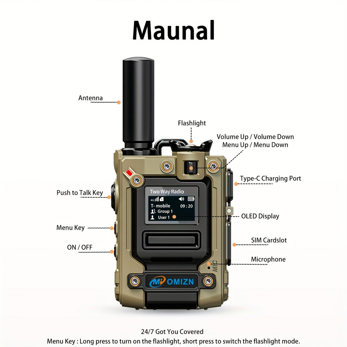 OMI M8 5000-Mile Long Range Walkie Talkie POC Two-Way Radio with Pre-Installed SIM Card No Monthly Fee – Nationwide Cell Network Coverage for Truckers Construction Camping Hunting & Business